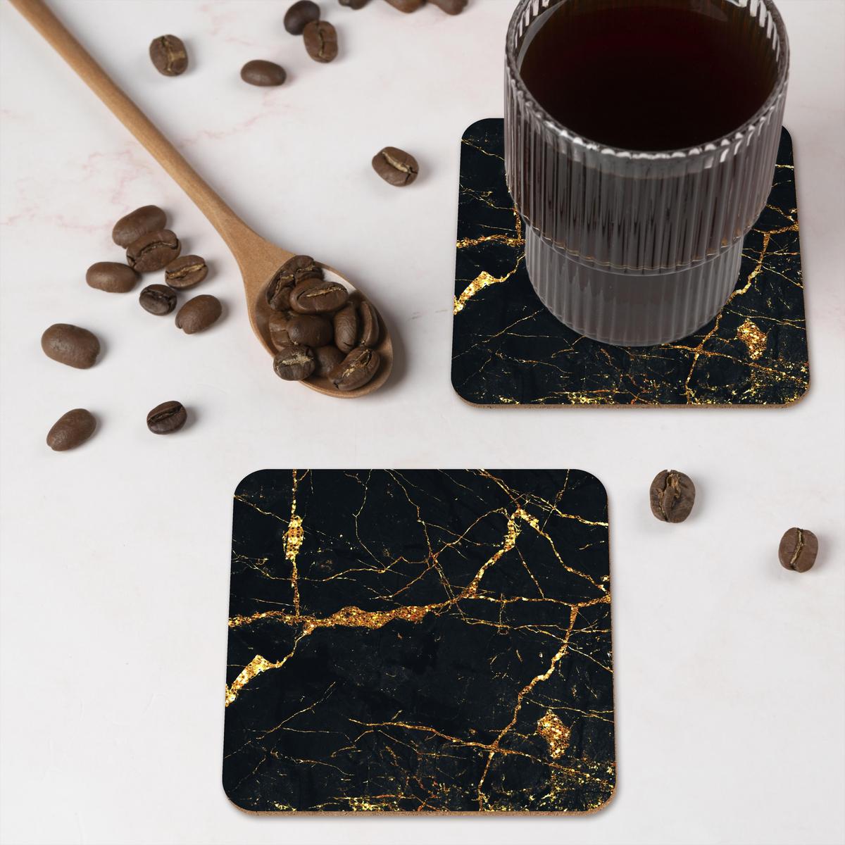 GLASUNTERSETZER 6er-Set Gold - Marmor - Glitzer - Luxus Getränkeuntersetzer 10x10 cm - Goldfarben, Naturmaterialien (10/0.2cm) - MuchoWow
