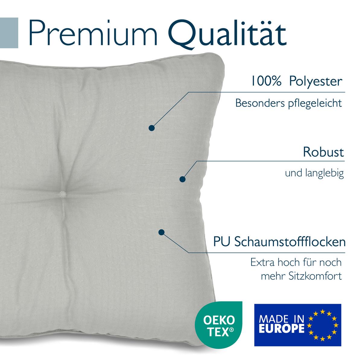 LOUNGEKISSEN Xluna Sitz 40x40x10cm mit Rücken 50x40x12cm Hellgrau (2tlg) - Hellgrau, Textil (40/50cm) - Beautissu 
