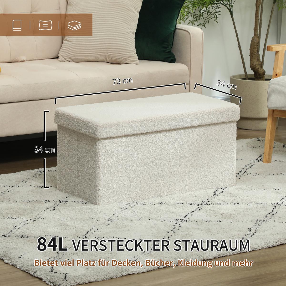 TRUHENBANK faltbar samtoptik - Weiß, Kunststoff (38/38/76cm) - HOMCOM