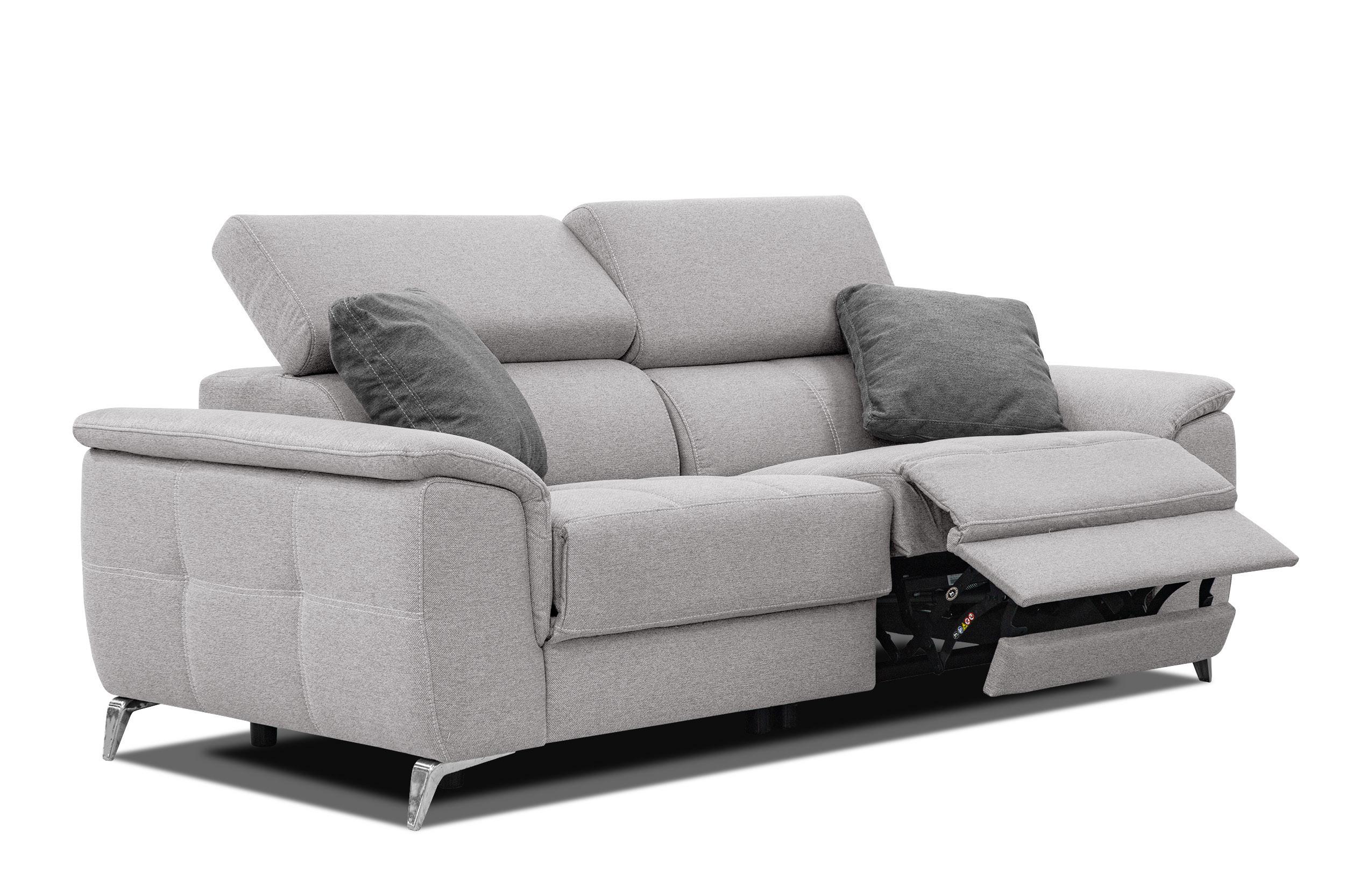 SOFA PLAUEN 3-Sitzer mit 2 Relaxfunktionen, hellgrau - Silberfarben/Hellgrau, Holzwerkstoff/Textil (214/83/105cm) - Wozimo