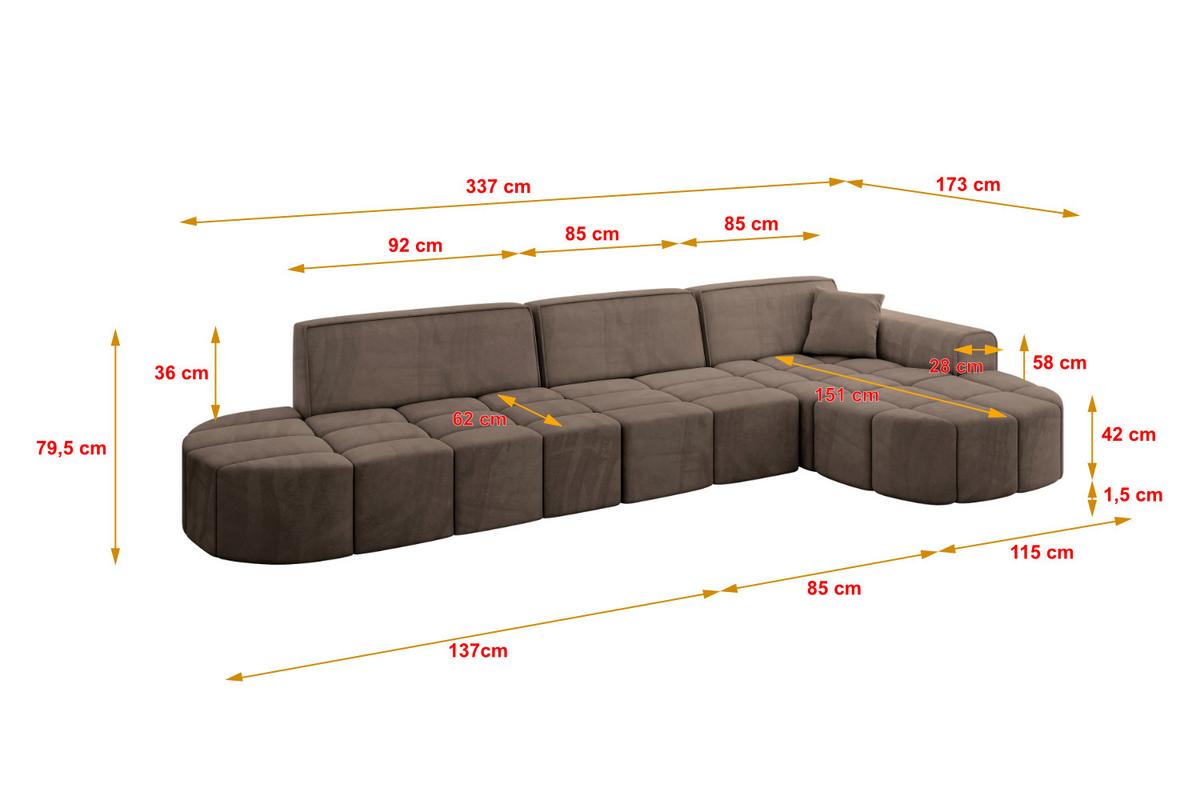ECKSOFA Ottomane Rechts LIVO-L2 - 337x173x79,5 cm Braun - Braun, Holzwerkstoff/Textil (337/173cm) - ALTDECOR