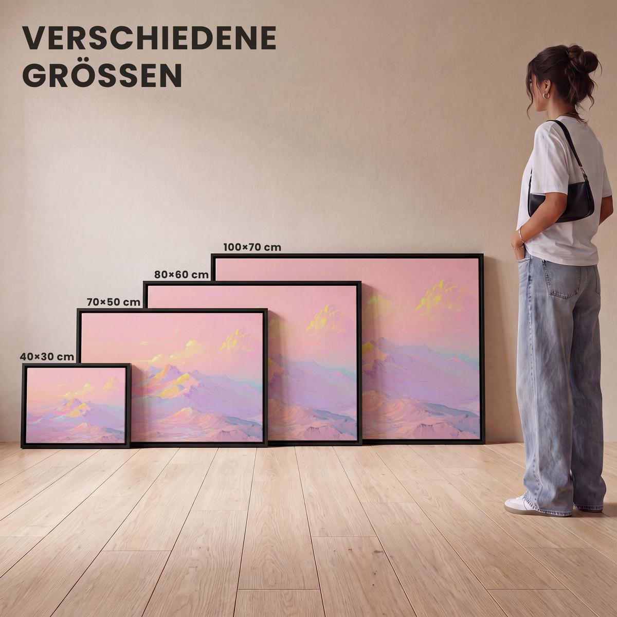 LEINWAND Bilder mit Rahmen - Berggipfel - Wolken - Verträumt - 40x30 - Hellrosa, Textil (40/30cm) - MuchoWow
