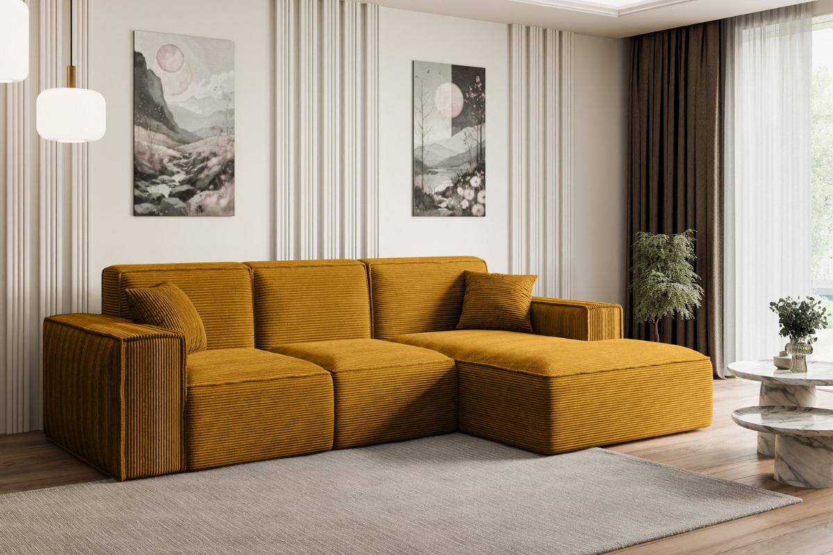 ECKSOFA Ottomane Rechts SERRA-L - 266x169x80 cm Senfgelb Cord - Gelb/Schwarz, Holzwerkstoff/Kunststoff (266/169cm) - ALTDECOR
