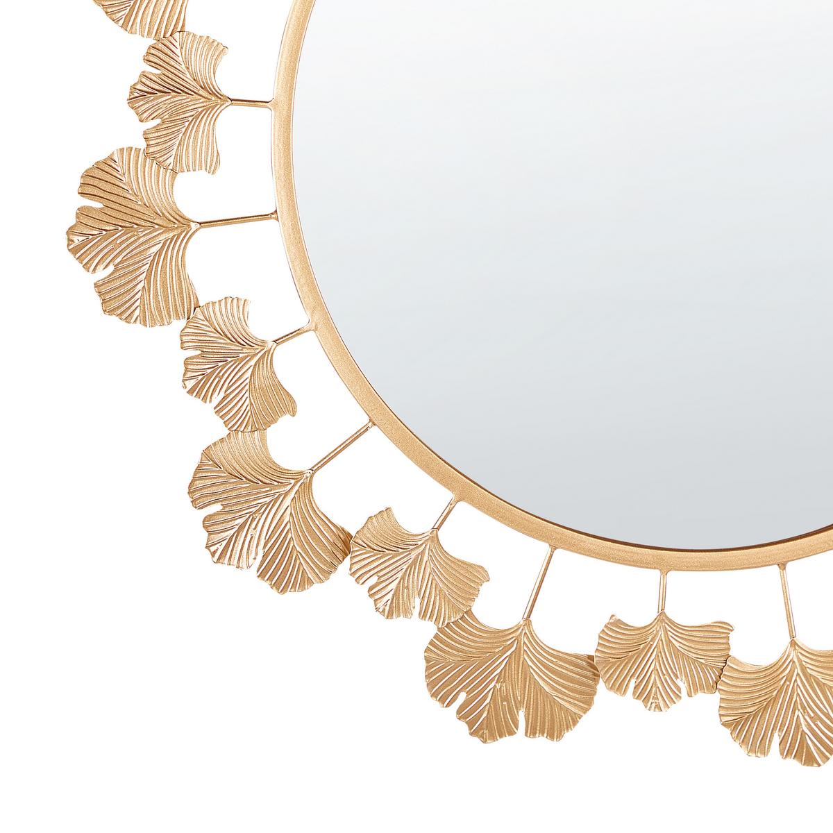 WANDSPIEGEL Metall gold rund 60 cm Ginkgo-Verziehrung Codolet - Goldfarben, Metall (60/60/3cm) - Beliani
