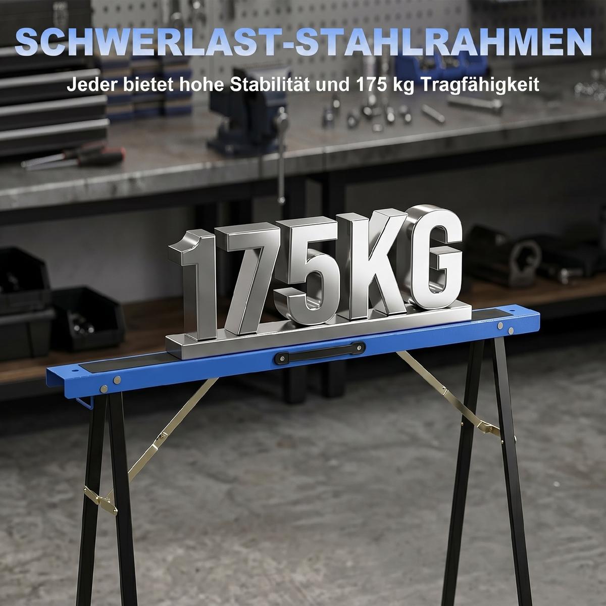 SÄGEBOCK 2er Set Metall EVA Blau Schwarz - Schwarz, Metall (99.5/36.5/78.5cm) - HOMCOM