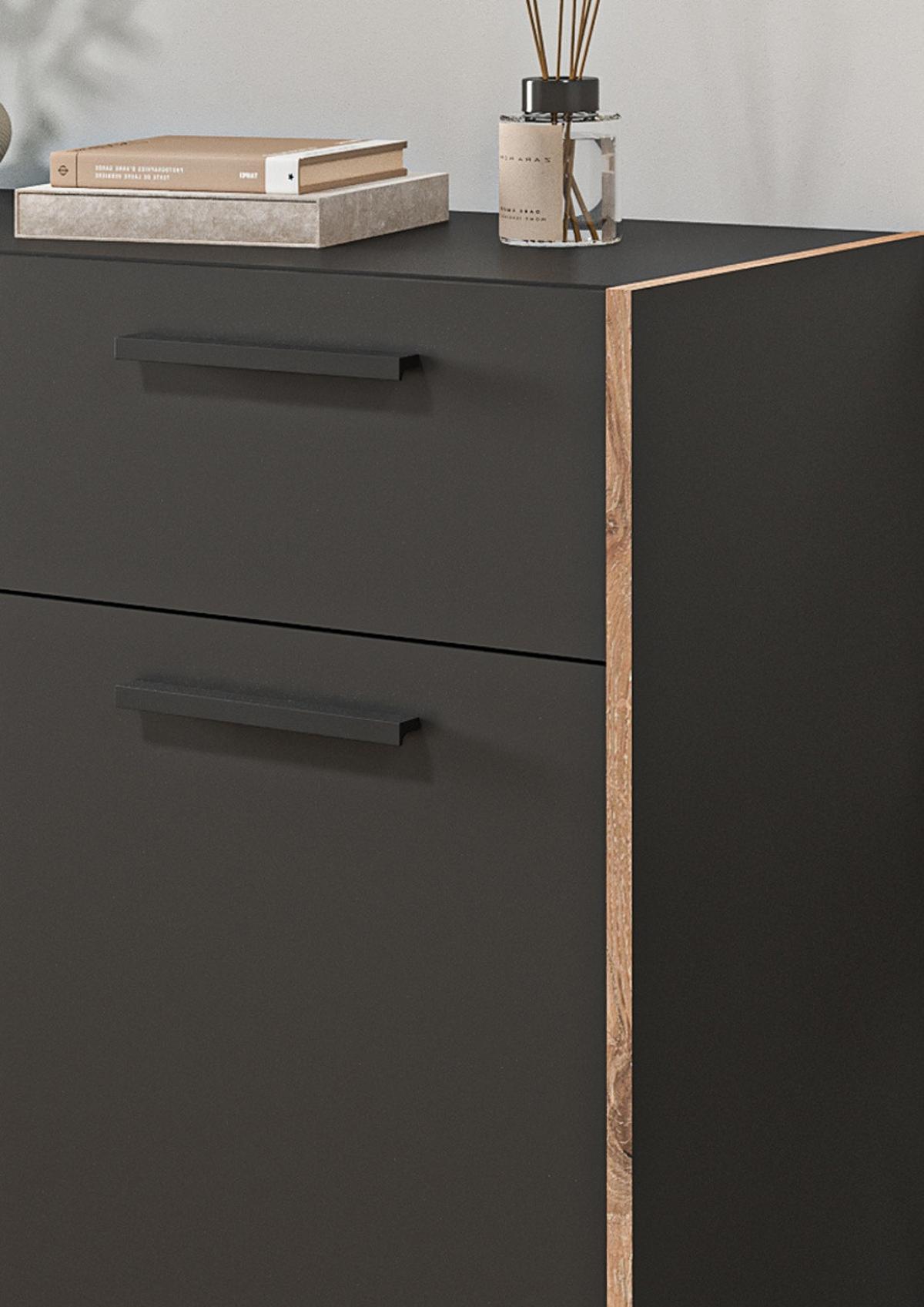 SCHUHSCHRANK grau, Nox Eiche 95 cm, Kommode mit 2 Schubkästen mit Vollauszug - Eichefarben/Schwarz, Holzwerkstoff/Kunststoff (95/86/37cm) - Inn.Furn