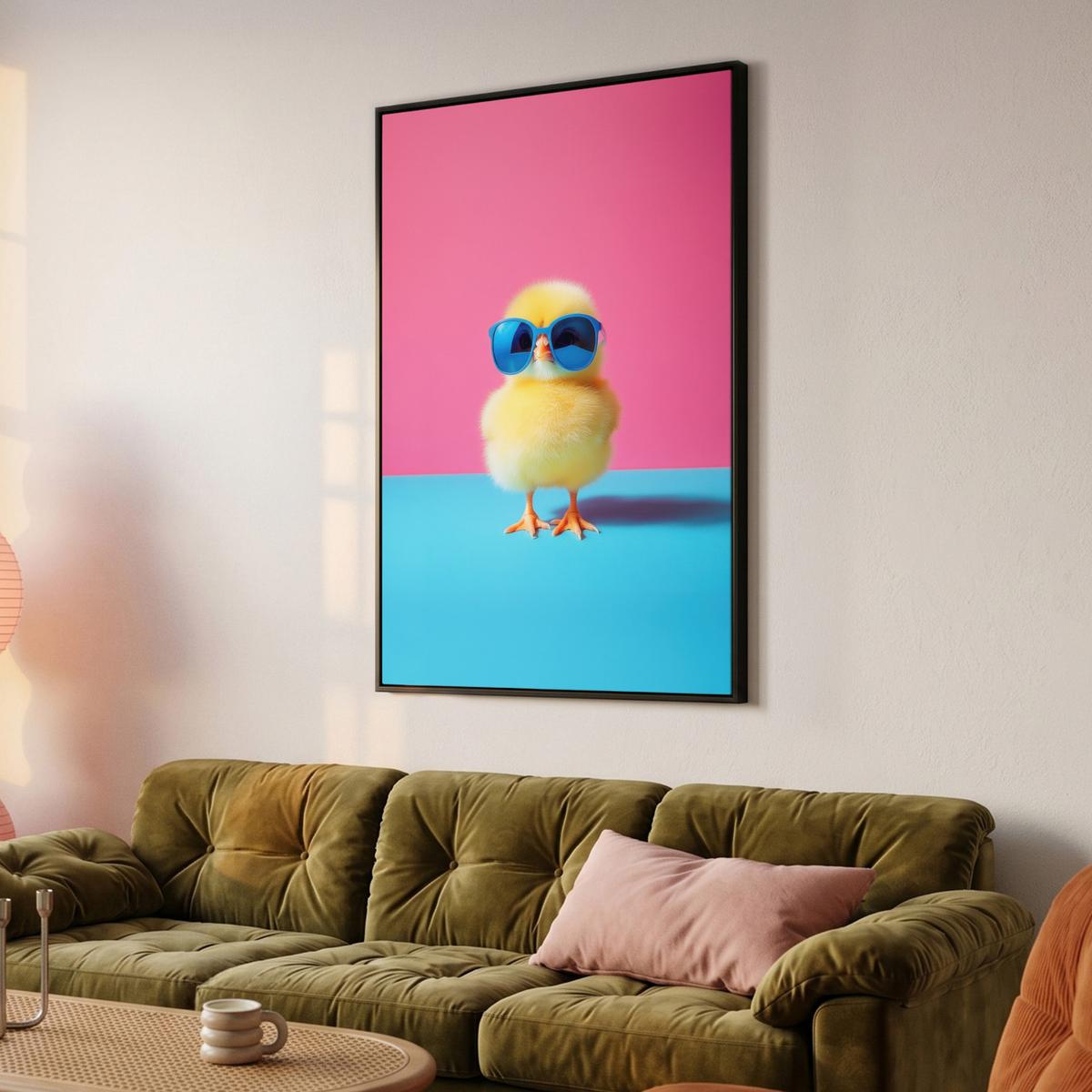 LEINWAND Bilder mit Rahmen - Chick - Sonnenbrille - Blau - 100x150 - Pink, Textil (100/150cm) - MuchoWow