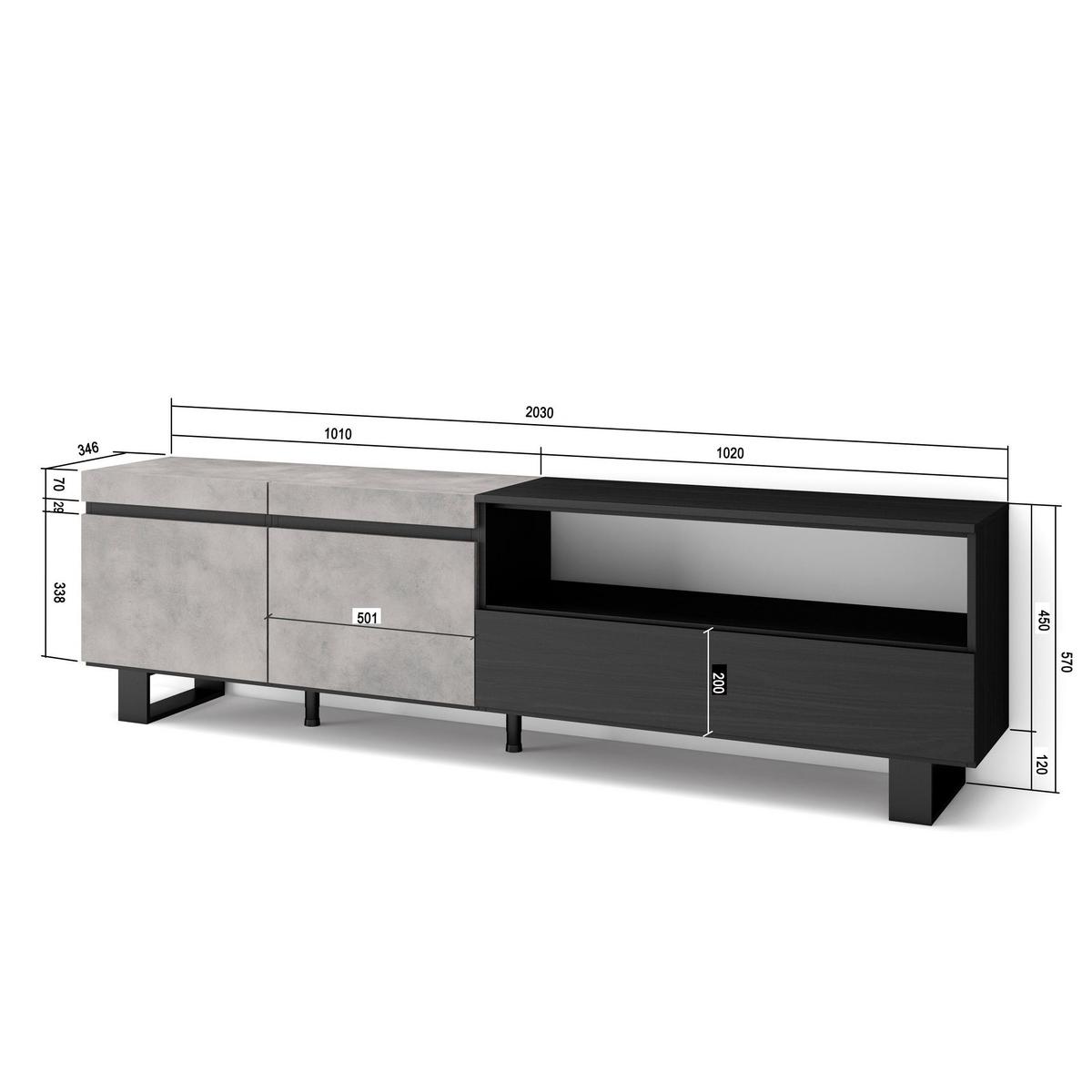 LOWBOARD, Zementgrau, 200/35/57cm - Hellgrau/Grau, Holzwerkstoff (200/57/35cm) - Skraut Home
