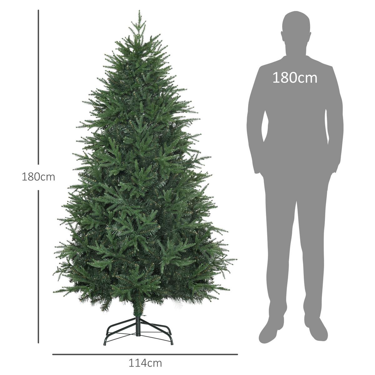 180 cm Weihnachtsbaum Künstlich Naturgetreu Dichte Zweige für Weihnachtsfest - Grün, Kunststoff (180cm) - HOMCOM