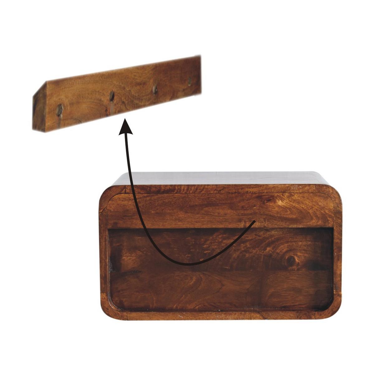 NACHTTISCH Levitate, Wandmontiert, 1 Schublade, 1Offenes Fach , Braun - Kastanienfarben/Messingfarben, Holz/Metall (45/25/32cm) - Artisan Furniture