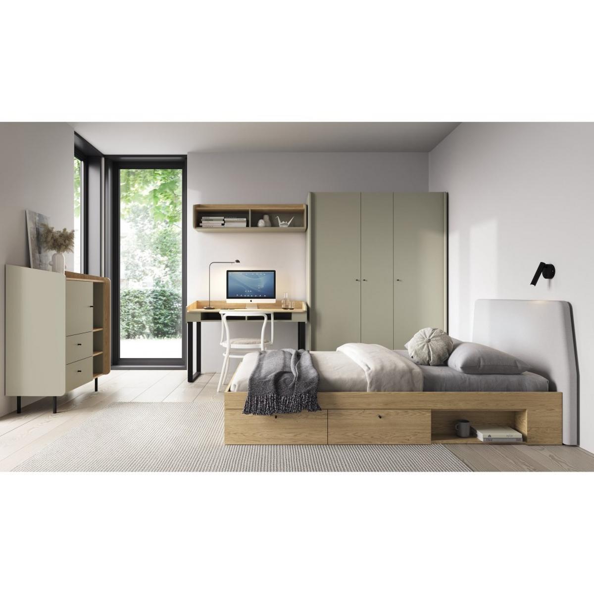 JUGENDBETT Alex mit 2 Schubladen, 90x200 cm, Eukalyptus - Eukalyptusholzfarben/Schwarz, Holzwerkstoff (90/200cm) - Beautysofa