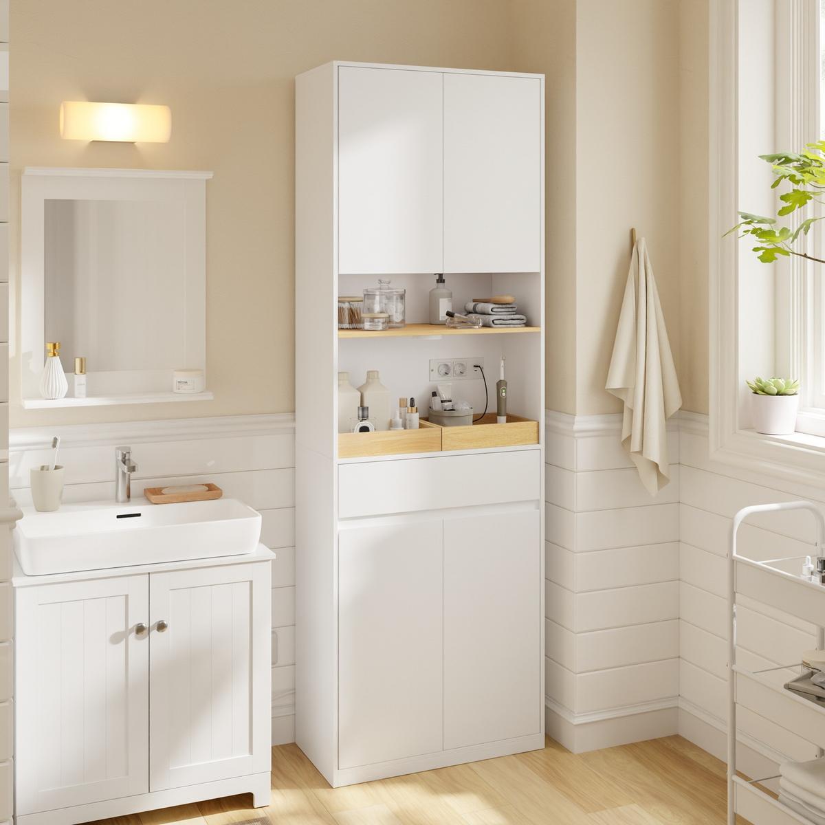 HOCHSCHRANK mit Aufbewahrungsfunktion BZR241-E-W - Weiß, Holzwerkstoff (30/180/60cm) - SoBuy