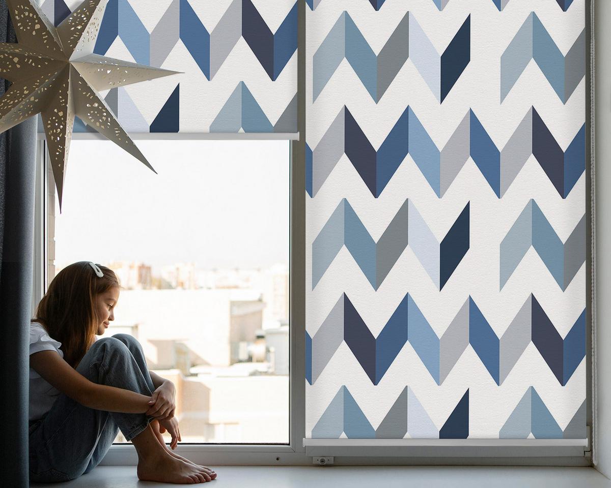 INNENROLLO - Fensterrollo - Rollo - 80x140 cm - Blaues Fischgrätmuster - Blau, Kunststoff (80/140/0.5cm) - TULUP