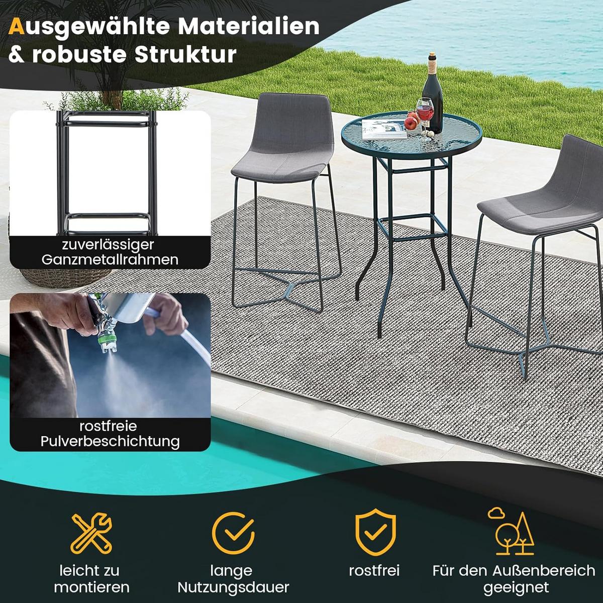 GARTENTISCH Schwarz - Schwarz, Glas (68/68/97cm) - COSTWAY