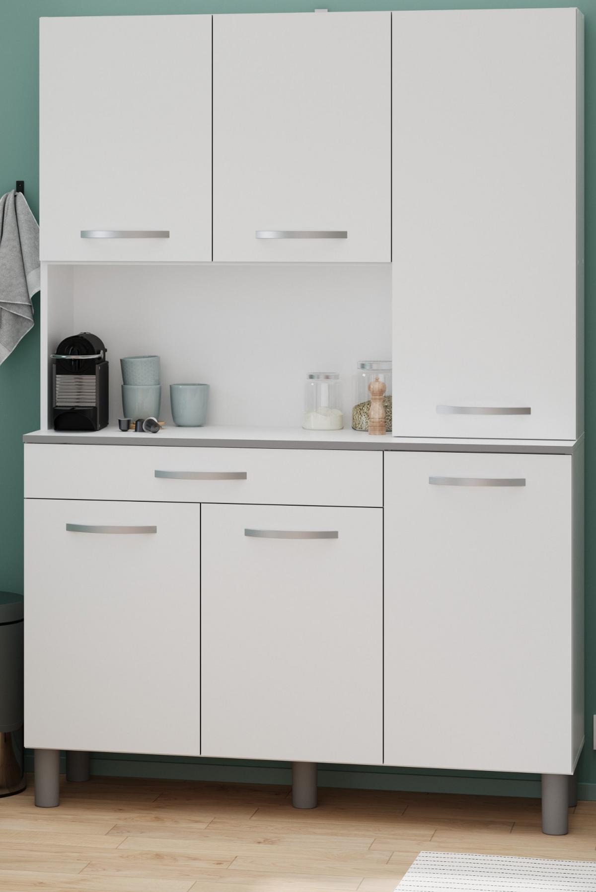 BUFFET Küche weiß 120 cm Küchenschrank mit viel Stauraum - Weiß/Grau, Holzwerkstoff (120/181/44cm) - Parisot Meuble