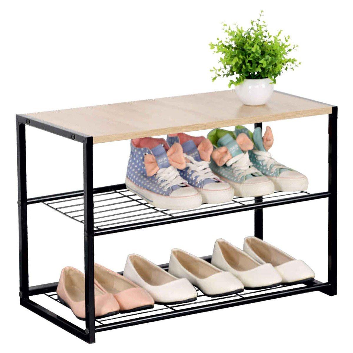 REGAL für Schuhe mit 3 Regalebenen - Schwarz, Metall (30/43/63cm) - Calicosy