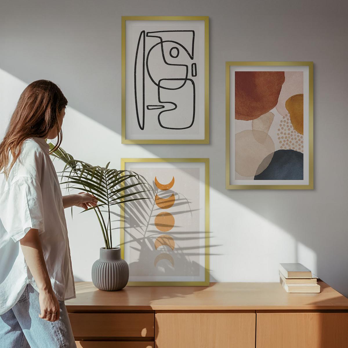 BILDER SET 3er Set - 40x60 cm Goldrahmen - Abstrakte Farbdekorationen - Goldfarben, Kunststoff (40/60cm) - TULUP