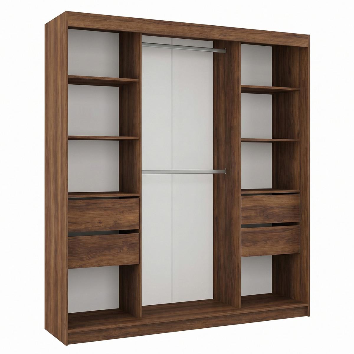 SCHWEBETÜRENSCHRANK Debra II mit Schubladen und Spiegel 200/216/61 Walnuss - Walnussfarben, Holzwerkstoff (200/216/61cm) - Beautysofa