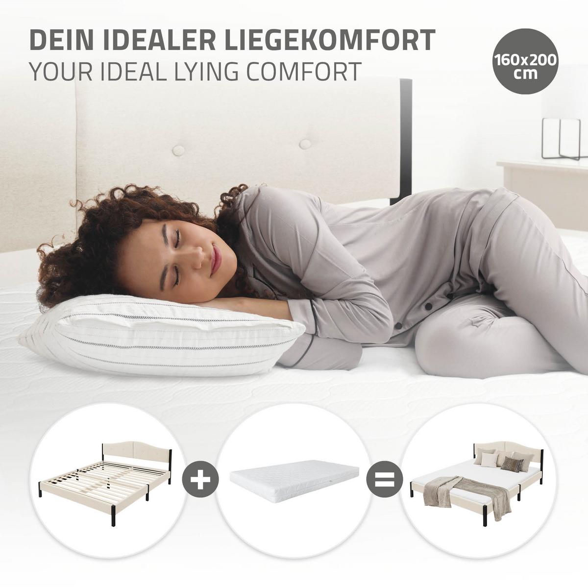 POLSTERBETT 160x200 cm Beige mit Lattenrost und Leinenstoff - Beige, Holzwerkstoff/Textil (160/200cm) - ML-DESIGN