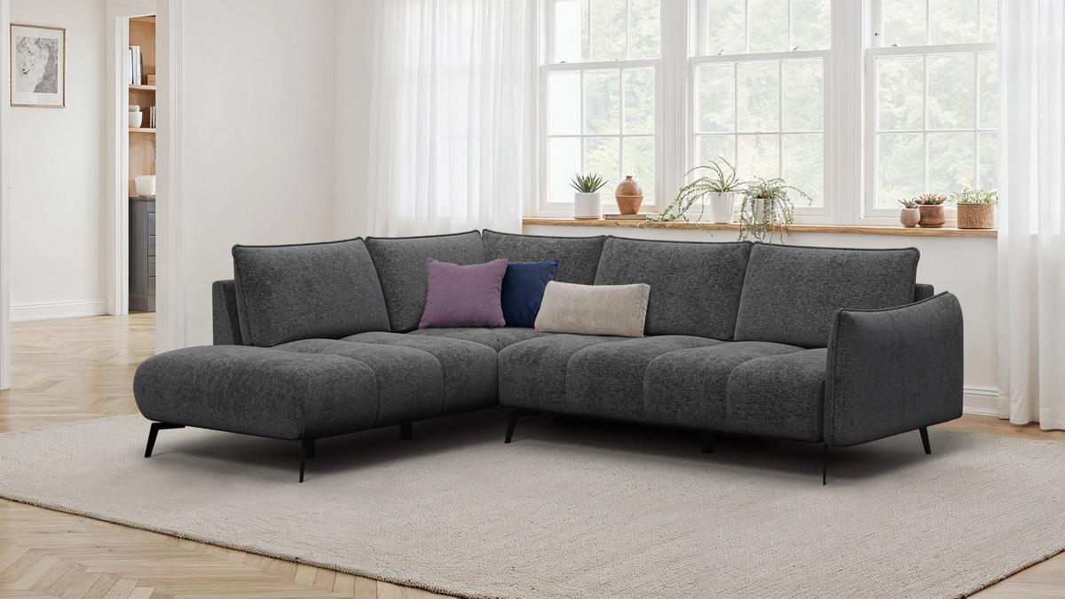 ECKSOFA AERA 5-Sitzer links, dunkelgrau - Dunkelgrau/Schwarz, Holz/Textil (268/206cm) - Wozimo