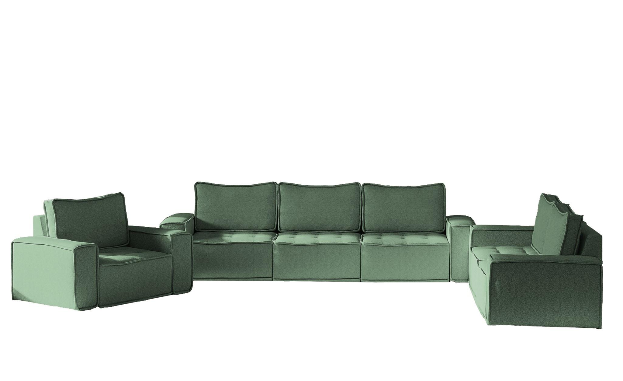 SOFASET Sande 3-2-1 In Raven - Grün, Holzwerkstoff/Textil (292/85/90cm) - Fun Möbel