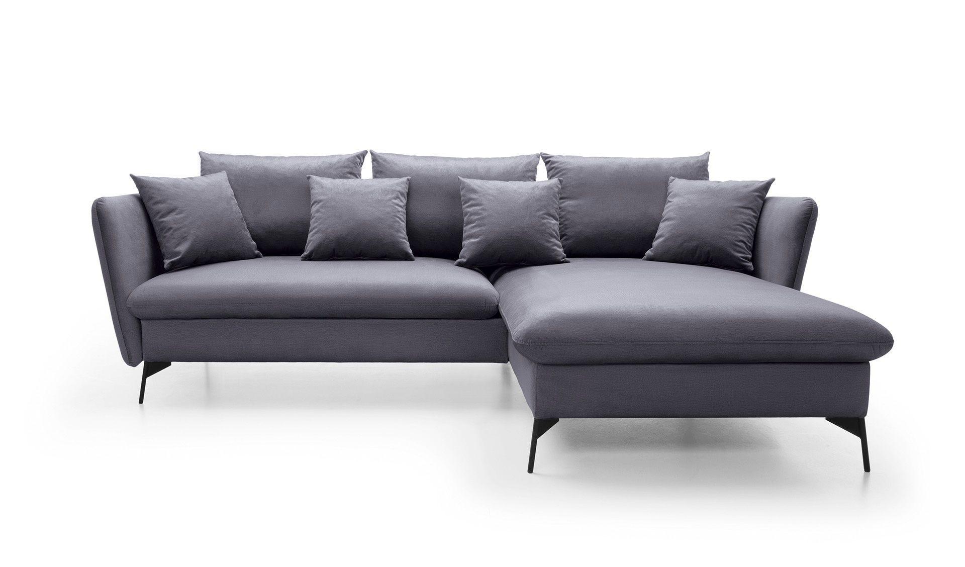 ECKSOFA FERRO Grau Velours-Stoff mit Schlaffunktion - Grau, Holz (258/167cm) - MASSENO