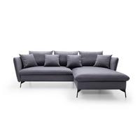 ECKSOFA FERRO Grau Velours-Stoff mit Schlaffunktion - Grau, Holz (258/167cm) - MASSENO