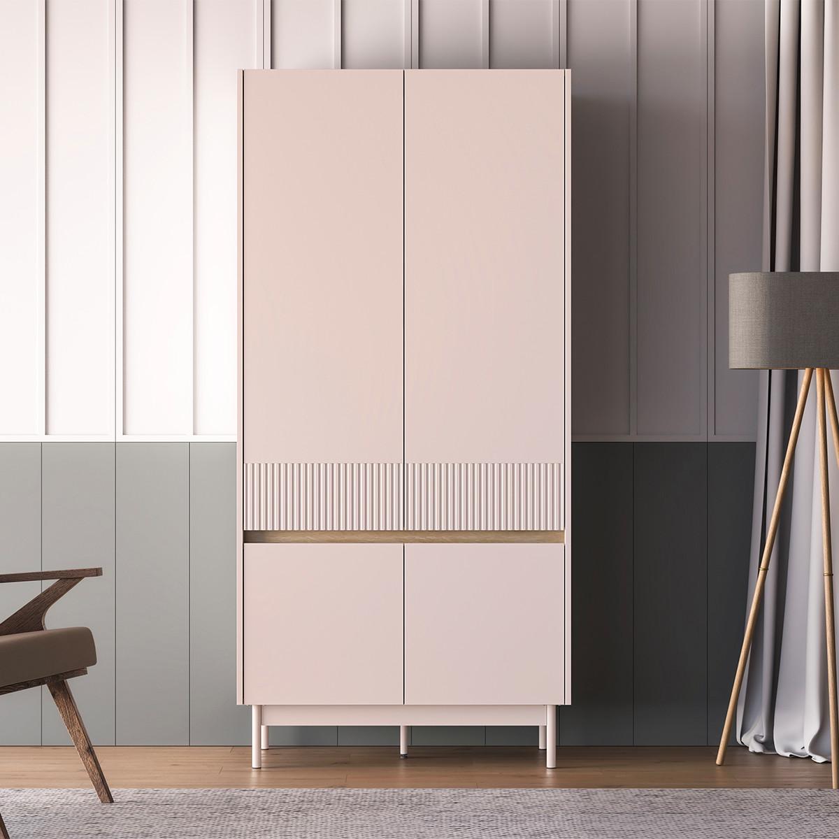 SCHRANK 4 Türen Connie Kaschmir und Holz - Beige, Holzwerkstoff (91.9/192.8/53cm) - Petits-meubles