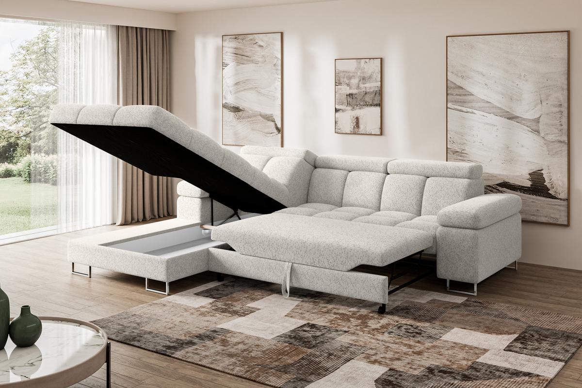 ECKSOFA mit Schlaffunktion Ottomane Links 271x203x79 Hellgrau Tissu - Hellgrau, Holzwerkstoff/Textil (271/203cm) - ALTDECOR