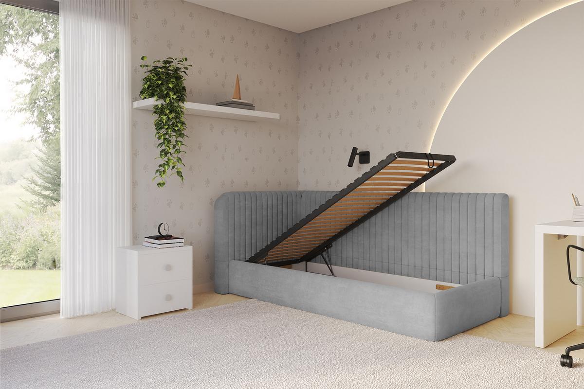 EINZELLBETT Jugendbett mit Bettkasten, Rechts - AURY 100x200 Grau - Silberfarben, Holzwerkstoff/Textil (100/200cm) - ALTDECOR