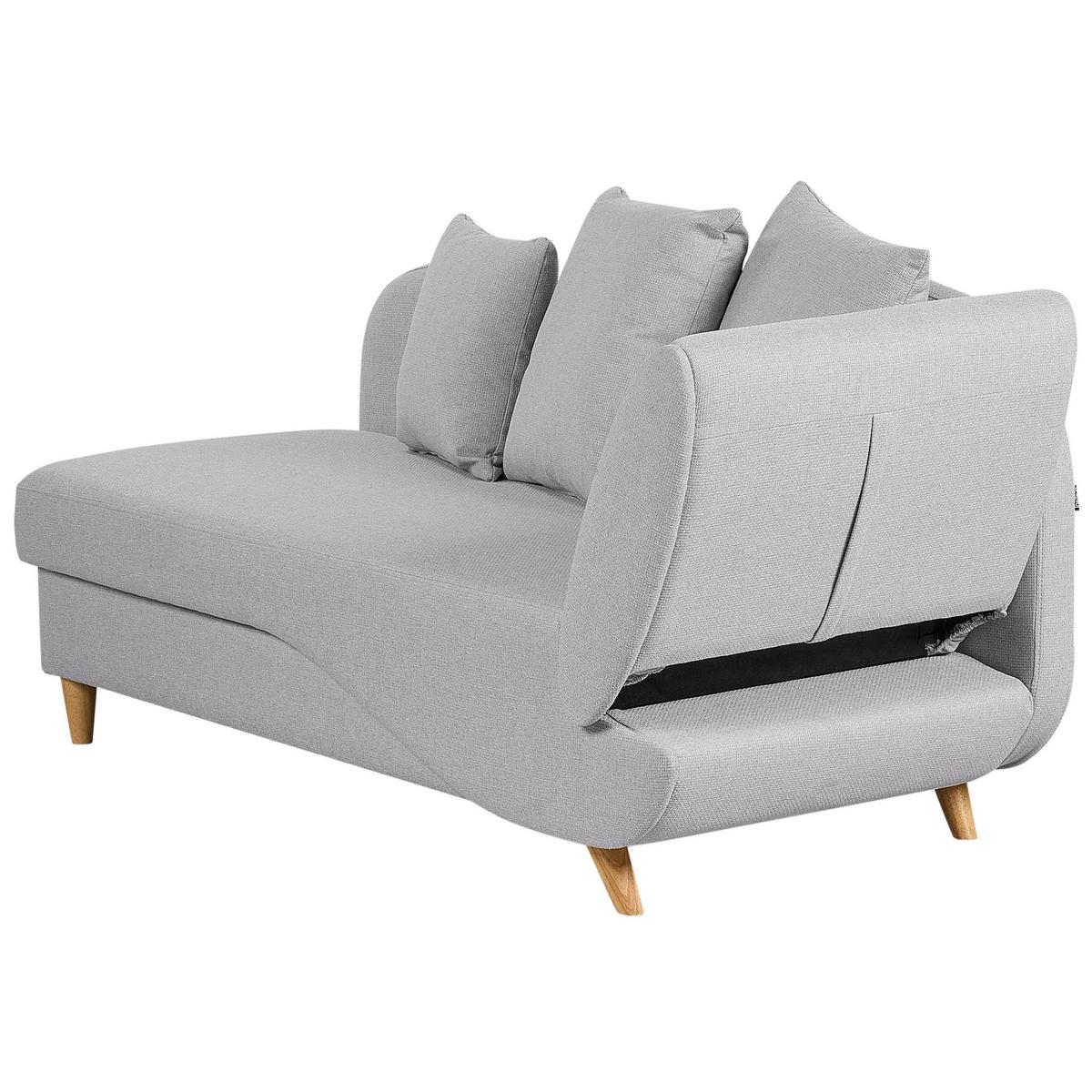 CHAISELONGUE Leinenoptik hellgrau mit Bettkasten rechtsseitig Meri - Hellbraun/Grau, Textil (156/73/69cm) - Beliani