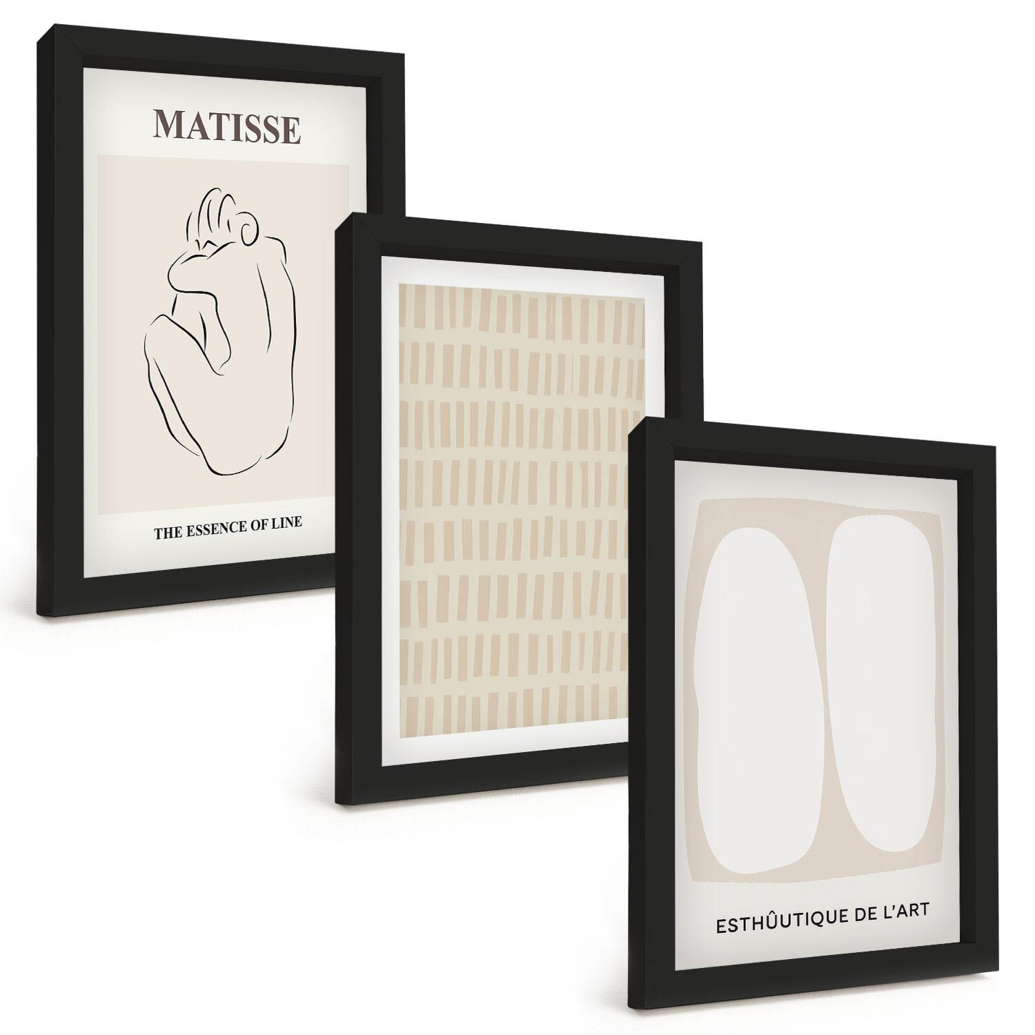 BILDER SET 3er Set - 20x30 cm Schwarzer Rahmen - Linien, Formen, Beige, Weiß - Schwarz, Kunststoff (20/30cm) - TULUP