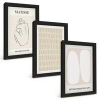 BILDER SET 3er Set - 20x30 cm Schwarzer Rahmen - Linien, Formen, Beige, Weiß - Schwarz, Kunststoff (20/30cm) - TULUP