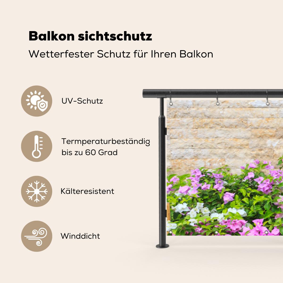 BALKON-SICHTSCHUTZ Blumen - Pflanzen - Blätter - Steine Deko XXL 500x110 cm - Pink, Kunststoff (500/110cm) - MuchoWow