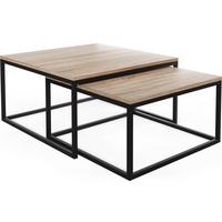 COUCHTISCHE Vella 2er-Set quadratisch, Sonoma Eiche 76/76/39cm + 66/66/34 cm - Schwarz/Sonoma Eiche, Holzwerkstoff/Metall (76/76/39cm) - WFL GROUP