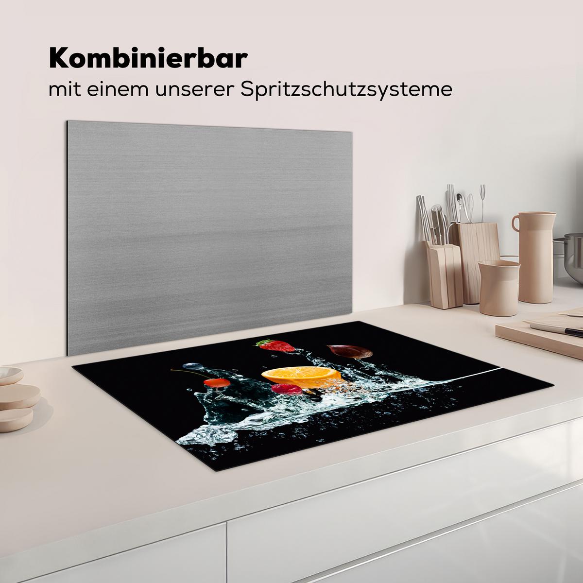 HERDABDECKPLATTE Wasser - Obst - Orange - Erdbeere - Kirsche - Schwarz Ceranfeldabdeckung 76x51.5 cm - Orange, Kunststoff (76/51.5/0.2cm) - MuchoWow