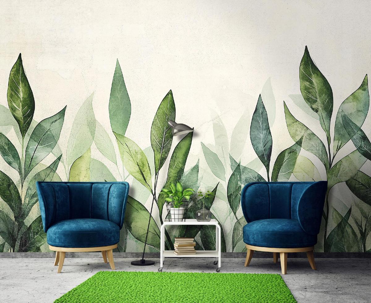FOTOTAPETE Blätter Nature Wohnzimmer Vliestapete 350x250 - Grün, Papier (350/250cm) - Wallarena