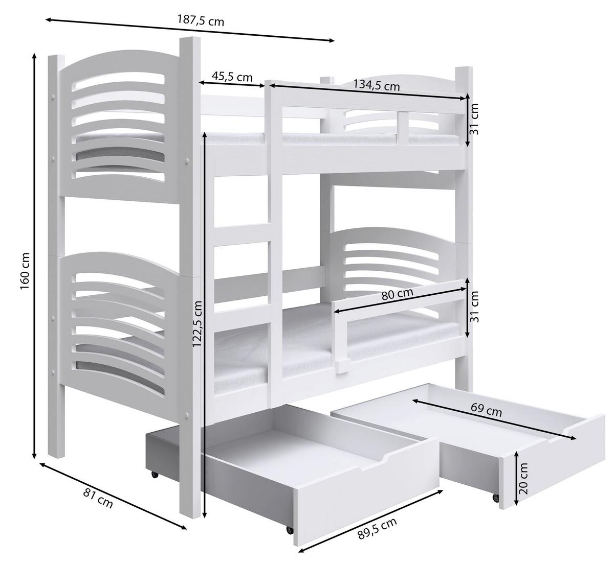 ETAGENBETT Cami 75x180 cm - Weiß, Holz (75/180cm) - Selsey