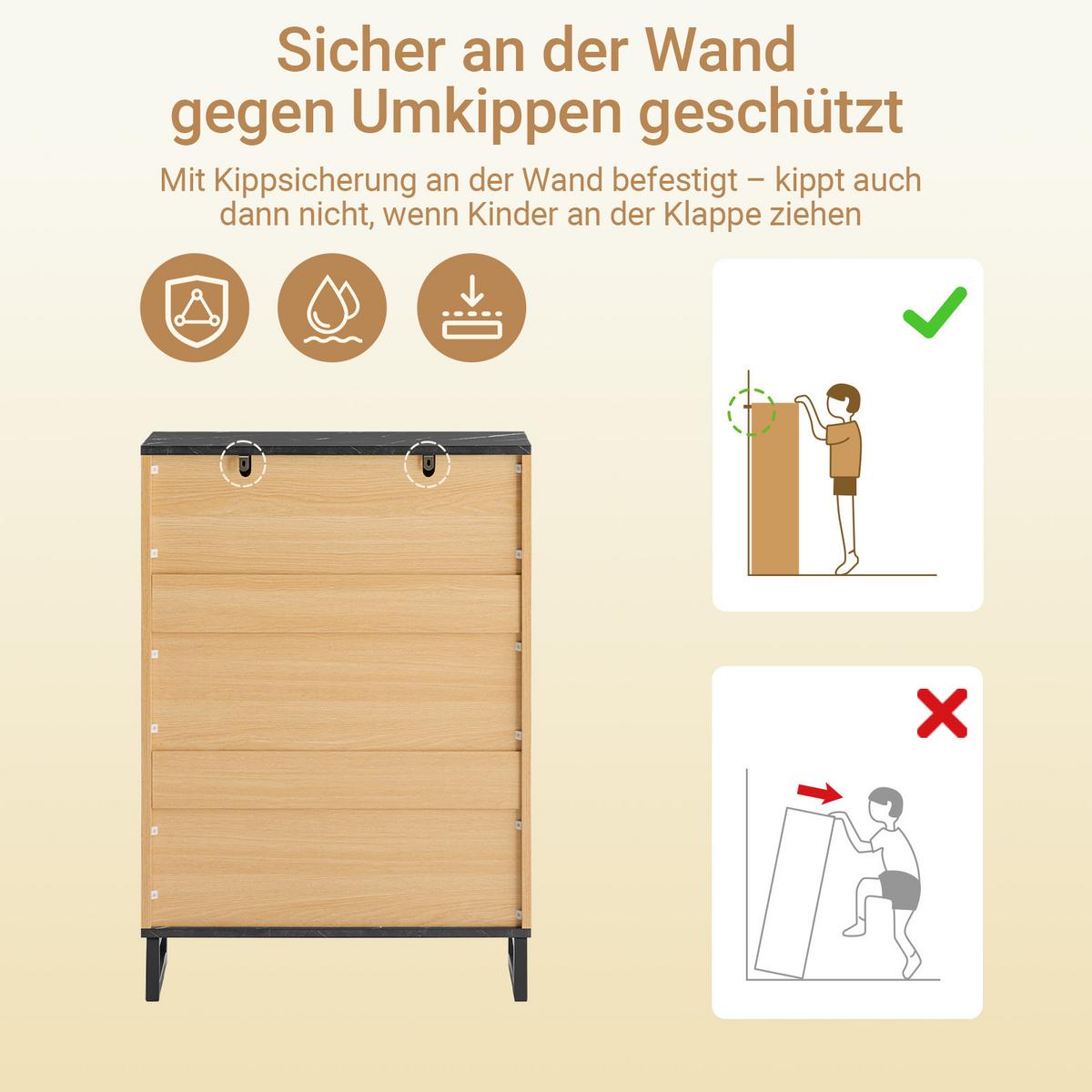 SCHUHSCHRANK mit 2 Klappen, 60 x 88 x 24 cm, Holzoptik, ca. 10 Paar, bis EU 47, Metallfüße, schmal für Flur und Diele - Naturfarben, Holzwerkstoff (60/88/24cm) - SoBuy