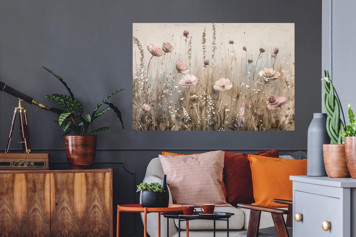 WANDTATTOO Blumen - Rosa - Modern - Beige Wandsticker 120x80 cm - Beige, Kunststoff (120/80/0.1cm) - MuchoWow