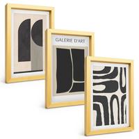 BILDER SET 3er Set - 20x30 cm Goldrahmen - Abstrakte minimalistische Poster - Goldfarben, Kunststoff (20/30cm) - TULUP