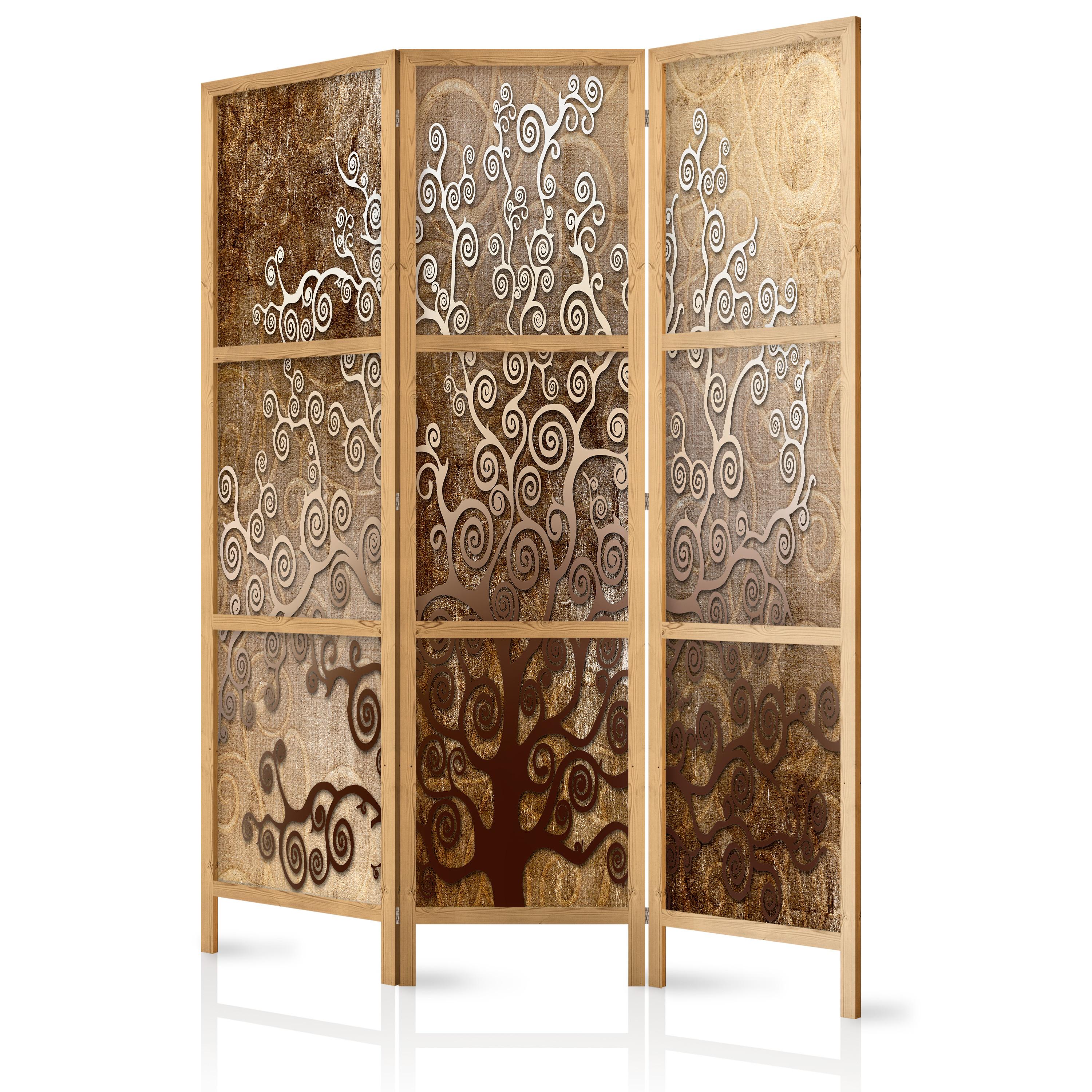 PARAVENT Japanischer 3-tlg 135x172 cm Abstrakter Baum Retro - Braun, Holz/Textil (135/172/3cm) - Muralo