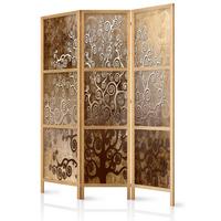 PARAVENT Japanischer 3-tlg 135x172 cm Abstrakter Baum Retro - Braun, Holz/Textil (135/172/3cm) - Muralo