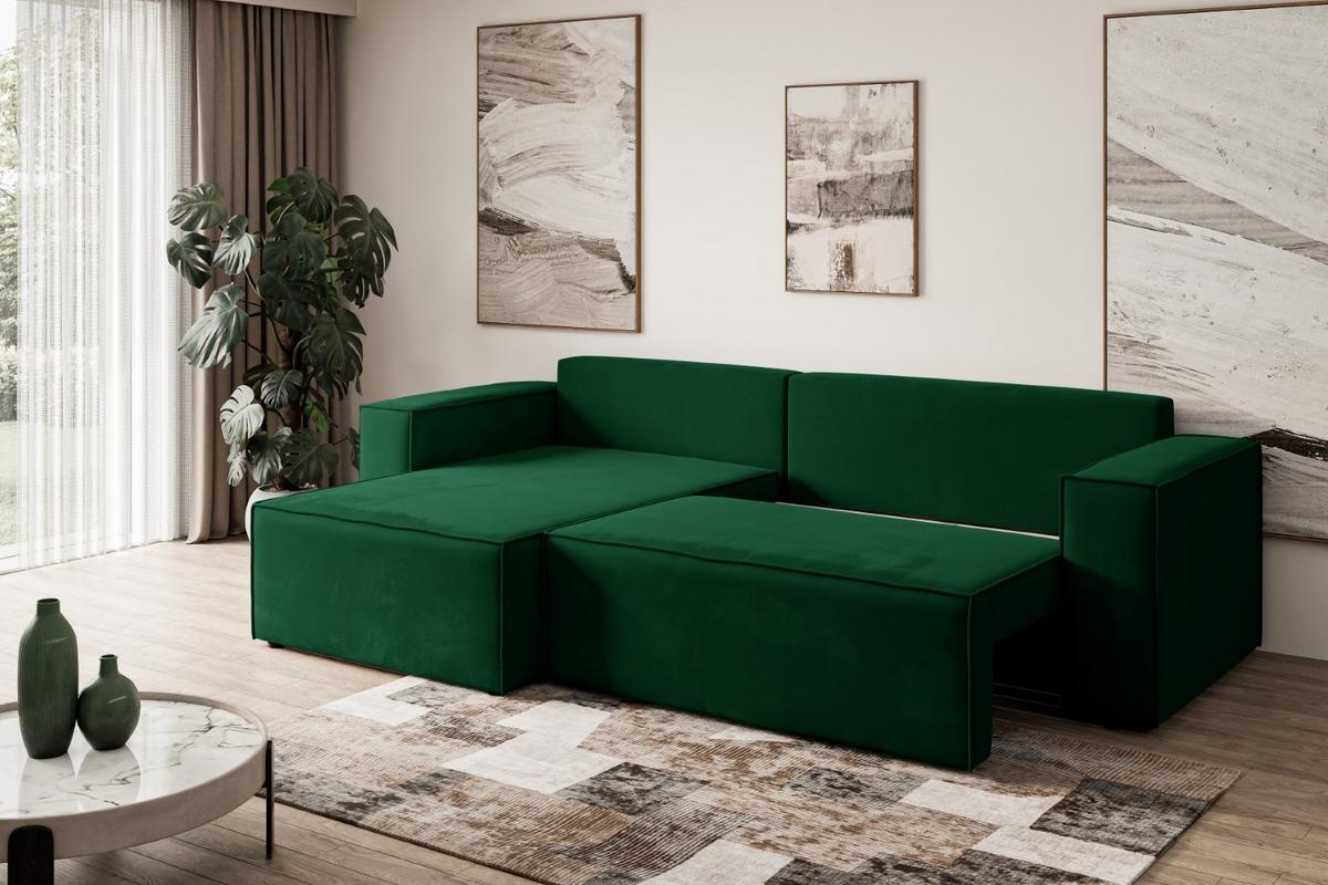 ECKSOFA mit Schlaffunktion und Bettkasten CELTIC-XL - 277x143x83 cm Grün Velours - Schwarz/Grün, Holzwerkstoff/Kunststoff (277/143cm) - ALTDECOR