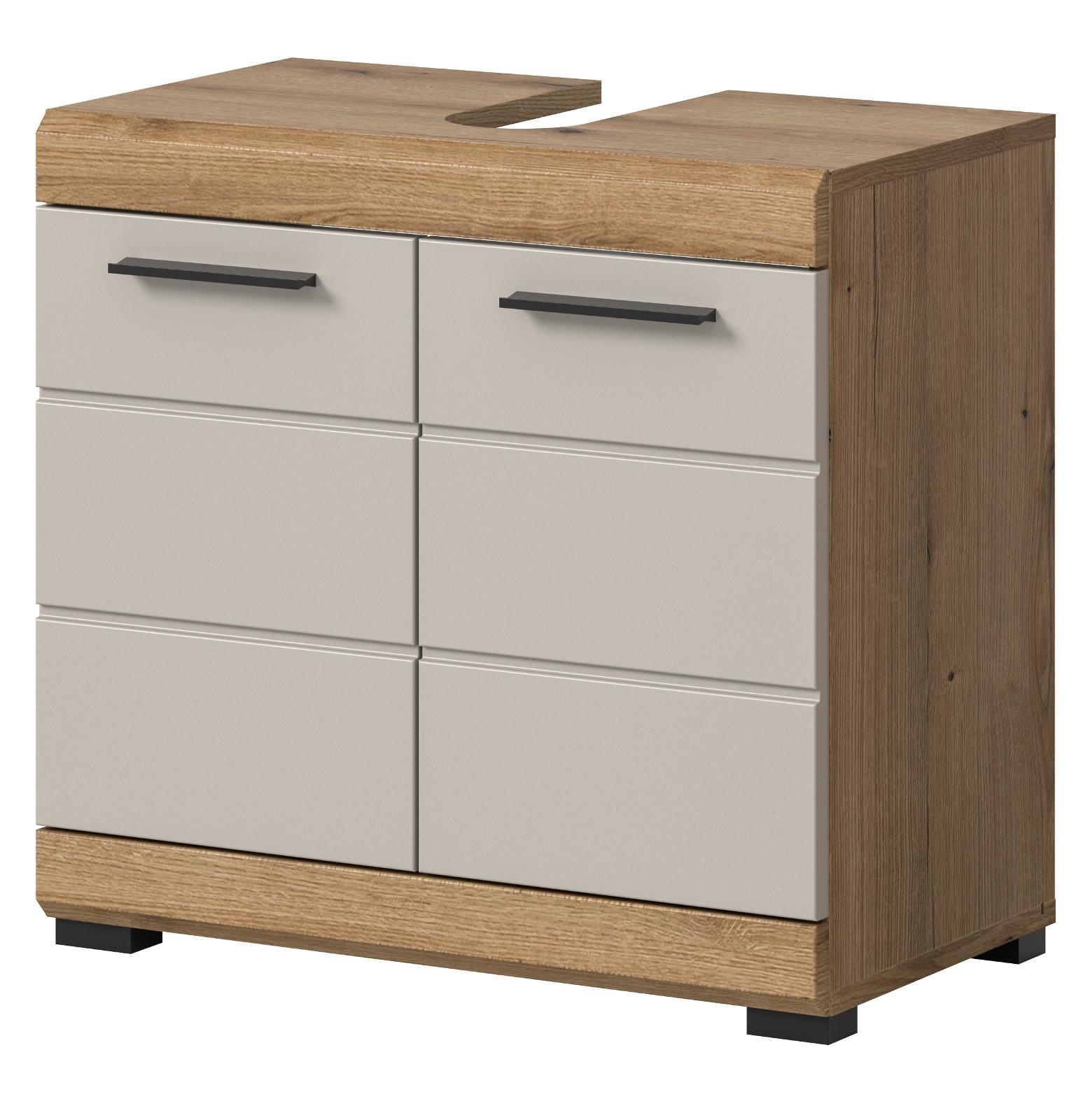 WASCHBECKENUNTERSCHRANK Eiche mit Sand / Kaschmir, Badschrank Breite 60 cm - Kaschmir/Eichefarben, Holzwerkstoff/Kunststoff (60/56/34cm) - Inn.Furn