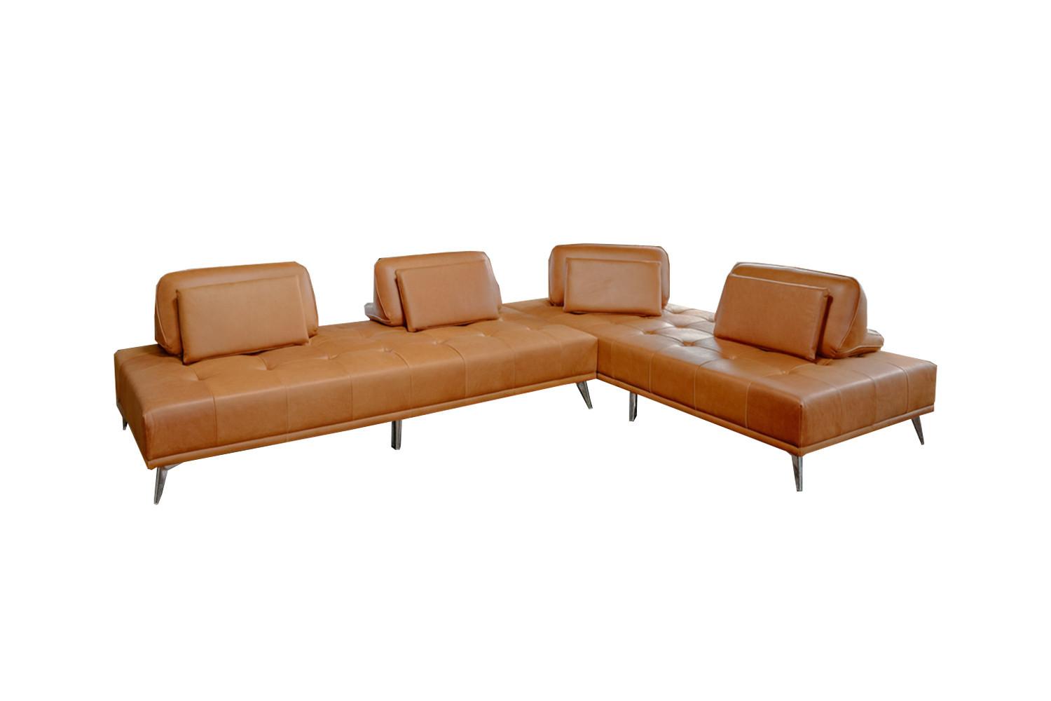 MODULSOFA WIOLO Braun Leder - Silberfarben/Braun, Leder/Metall (350/83/240cm) - KAWOLA