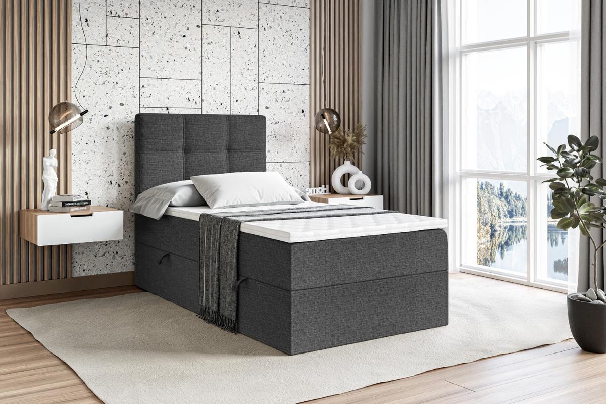 BOXBETT mit Matratze H4 und Lattenrost - MARCE - 90x200 - Rechts - H4 - Dunkelgrau - Dunkelgrau, Holzwerkstoff (90/200cm) - ALTDECOR