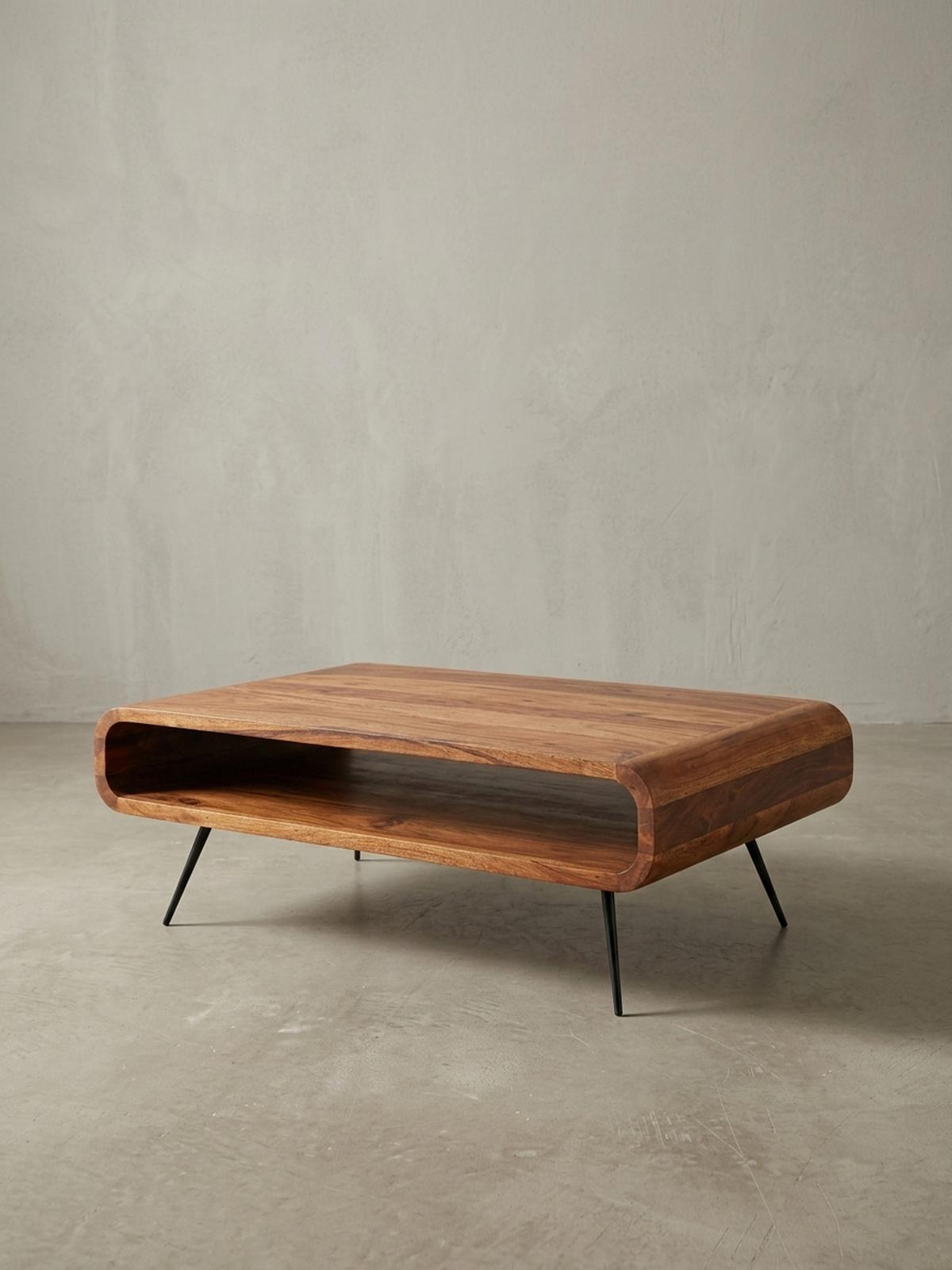 COUCHTISCH Sheesham Massivholz/Metall Eckig 90x55x30 cm mit Stauraum - Schwarz/Braun, Holz/Metall (55/90/30cm) - KADIMA DESIGN