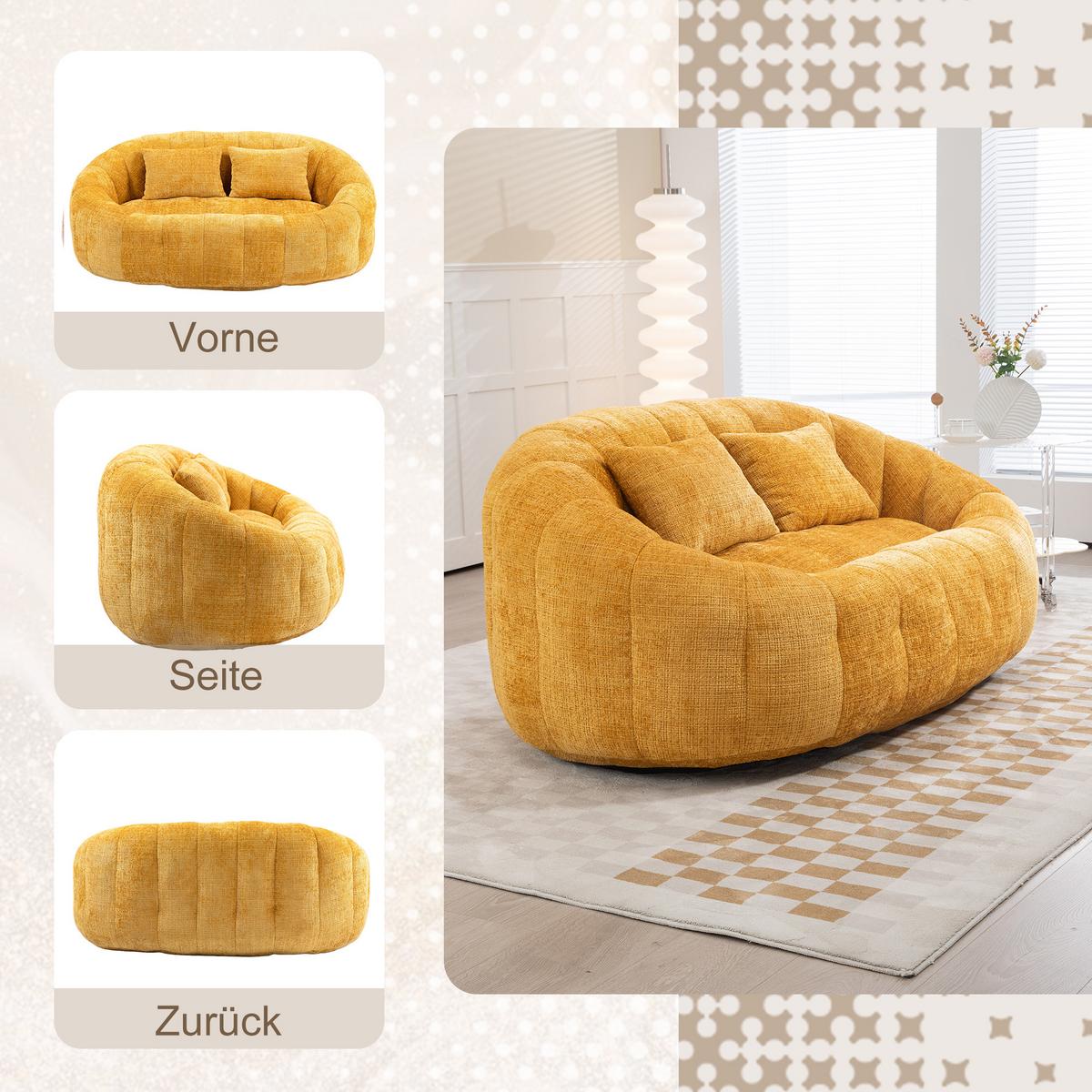 BEAN BAG SOFA– Komfortabler Lazy Lounger mit hochdichtem Memory - Gelb, Textil (150/63/95cm) - Urban Meuble