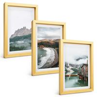 BILDER SET 3er Set - 20x30 cm Goldrahmen - Holzhaus an Bergstränden - Goldfarben, Kunststoff (20/30cm) - TULUP